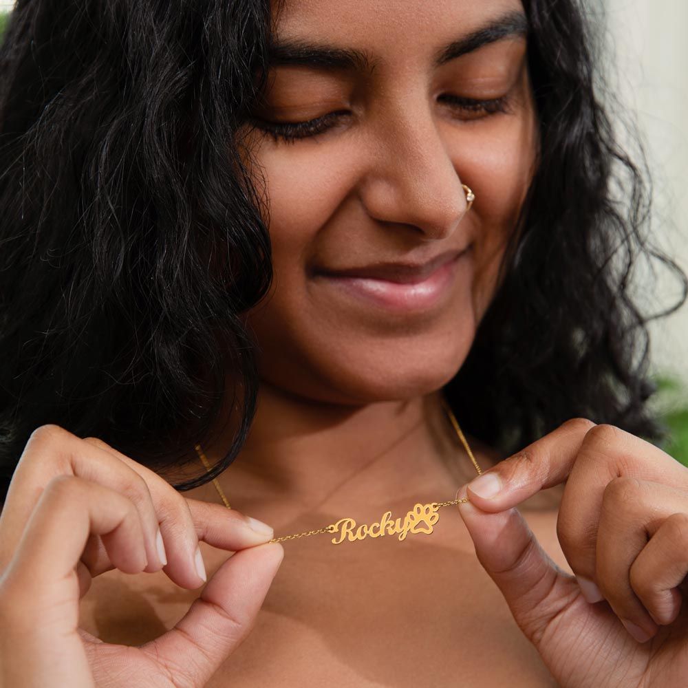 Personalized Name Paw Print Necklace