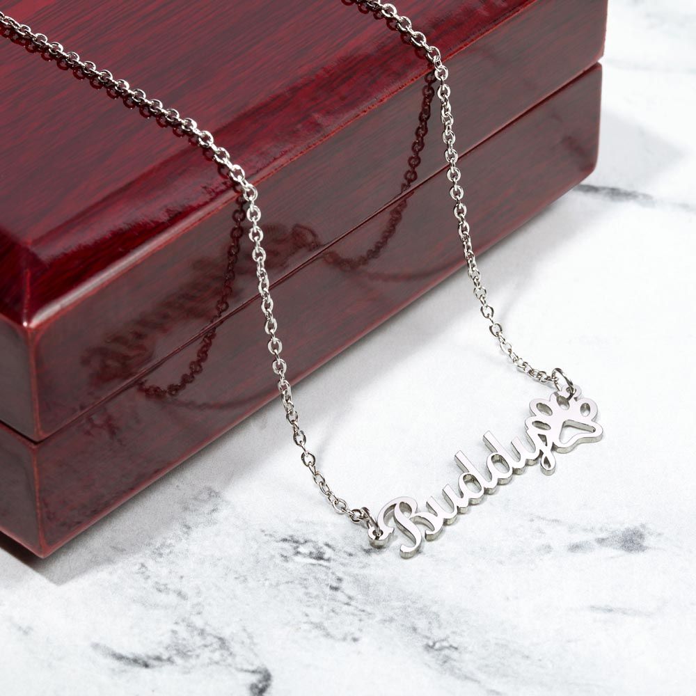 Personalized Name Paw Print Necklace