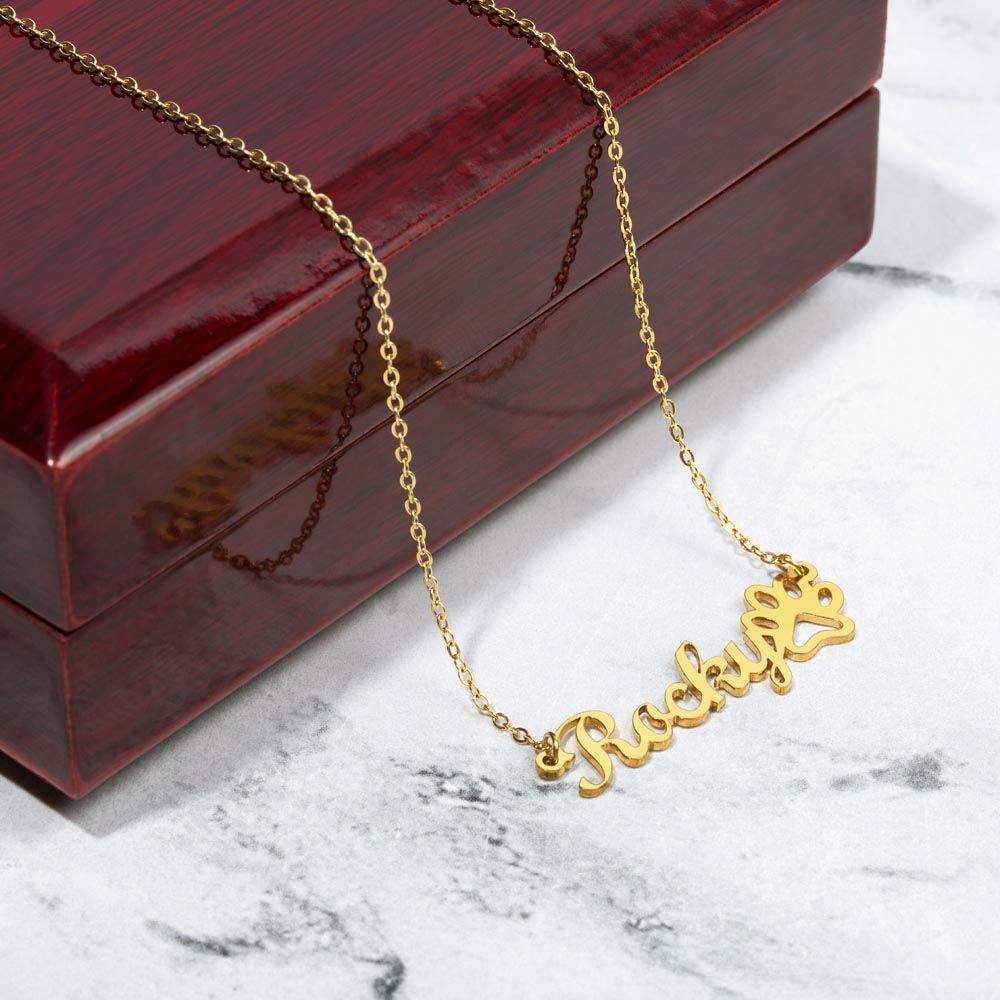 Personalized Name Paw Print Necklace